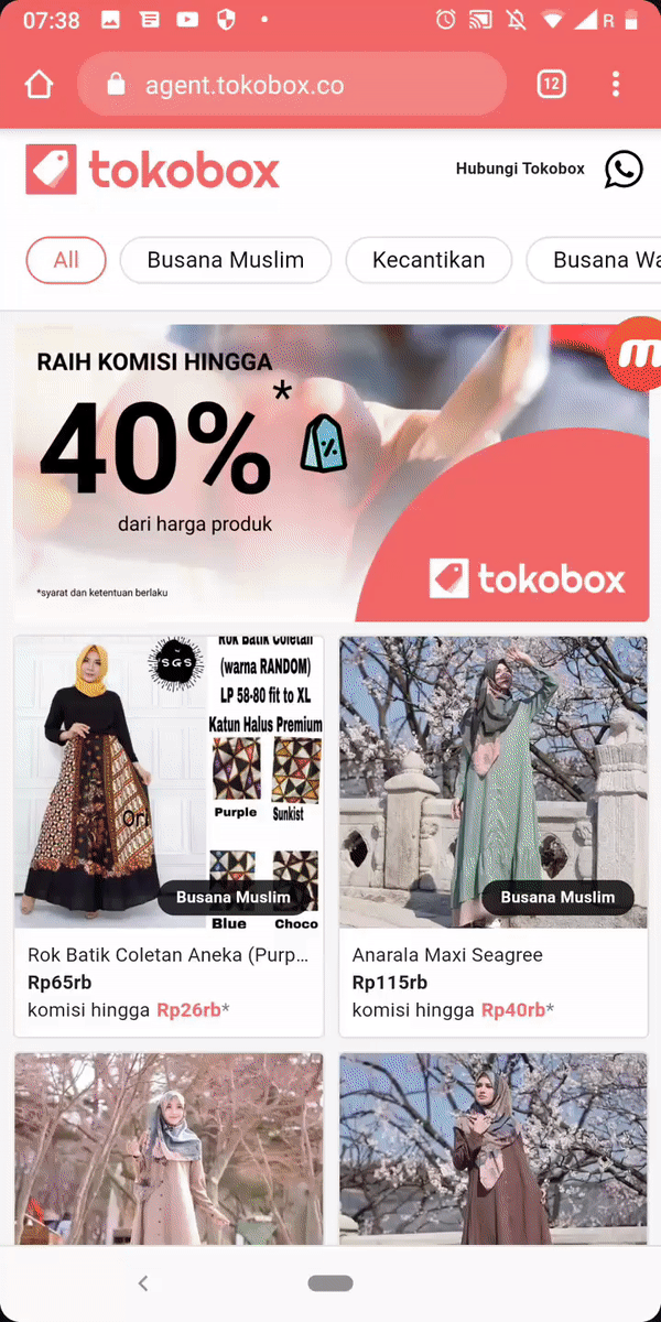 TokoBox Demo Animation showing how users share products on social media